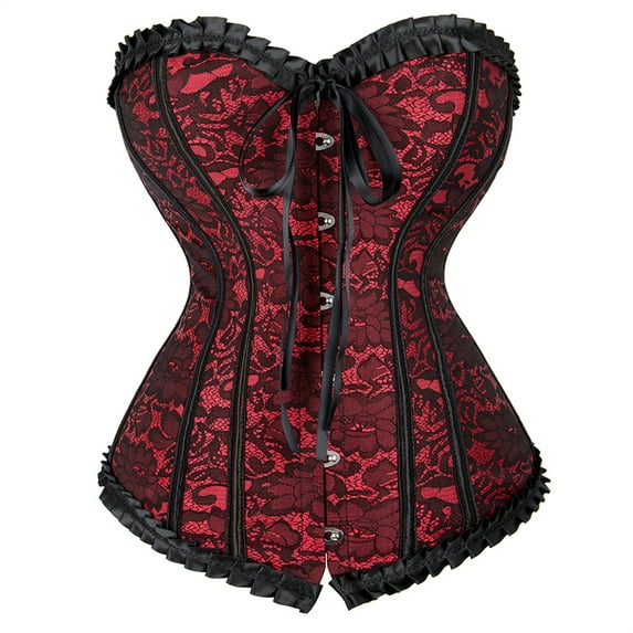 Grebrafan Corset Women Lacing Boned Steampunk Pirate Bustier Red S