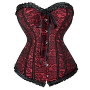 Grebrafan Corset Women Lacing Boned Steampunk Pirate Bustier Red XL