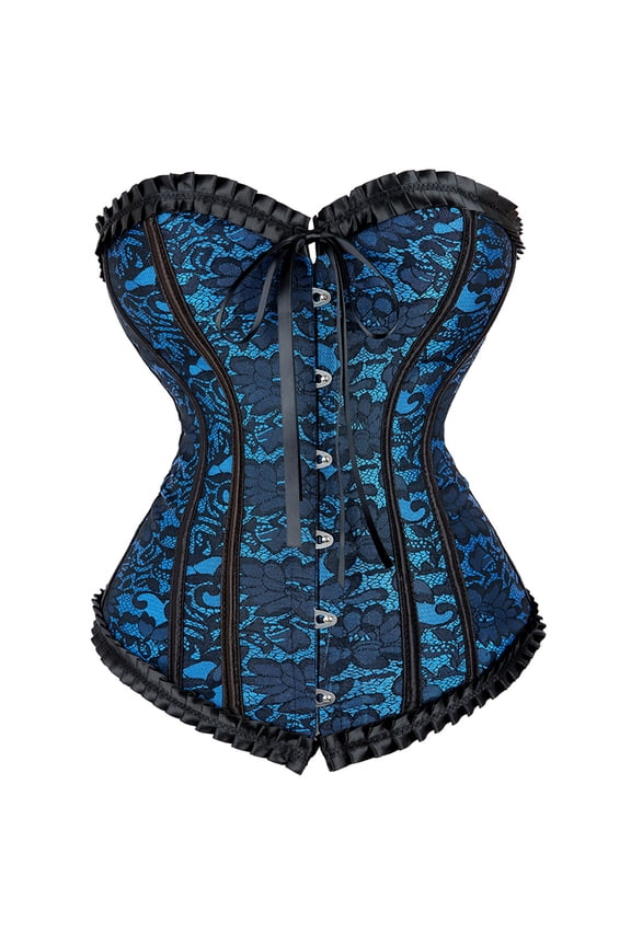 Corset Women Lacing Boned Steampunk Pirate Bustier blue M