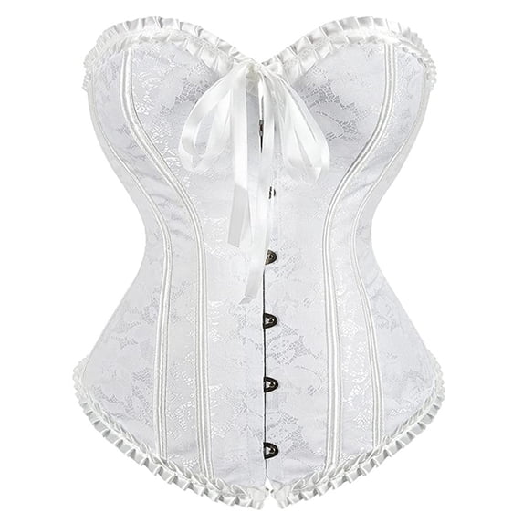 Grebrafan Corset Women Lacing Boned Steampunk Pirate Bustier white 6XL