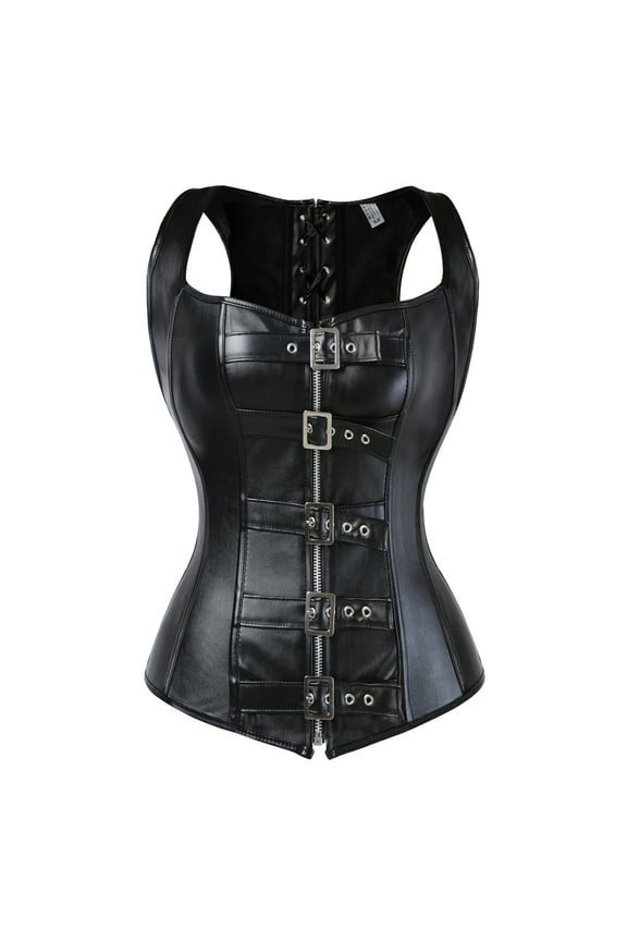 Corset Womens Punk Rock Leather Bustier Clubwear Black 4XL