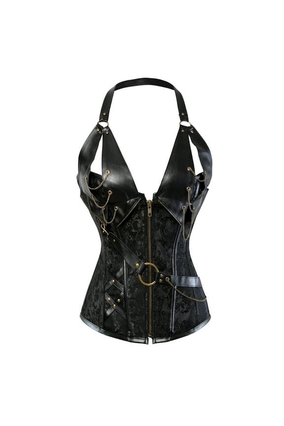 Corset Womens Punk Rock Leather Bustier Top Black 3XL