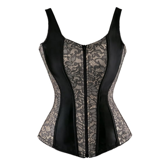 Grebrafan Corset Zip up Women Role Playing Peacock Bustier Beige 4XL