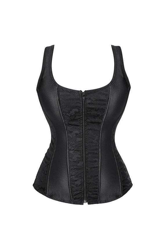Corset Zip up Women Role Playing Peacock Bustier Black 4XL