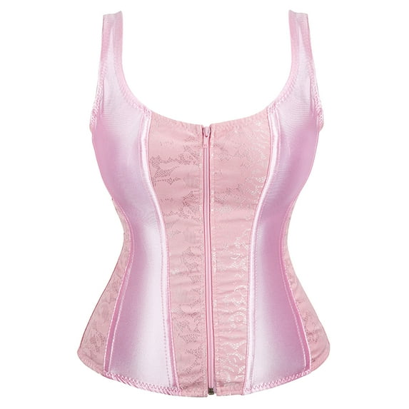 Grebrafan Corset Zip up Women Role Playing Peacock Bustier Pink S