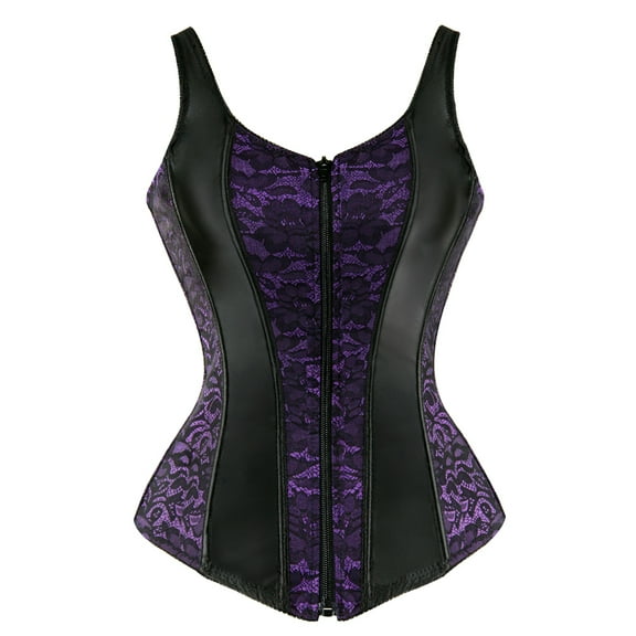 Grebrafan Corset Zip up Women Role Playing Peacock Bustier Purple L