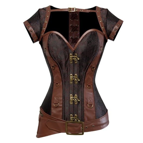Grebrafan Corsets Bustiers Steampunk Pirate Clothes Women Brown 4XL
