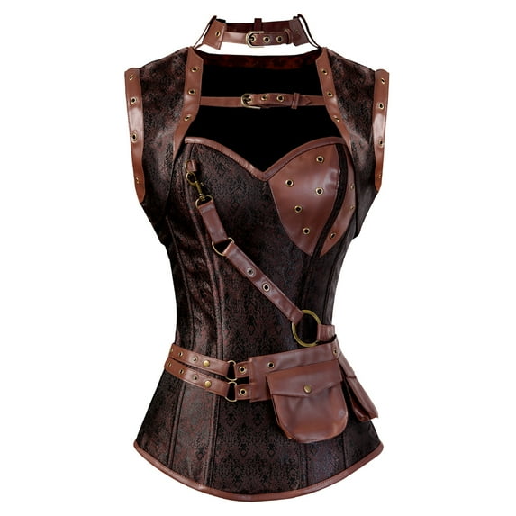 Grebrafan Corsets Bustiers Steampunk Vampire Clothes Women Brown M