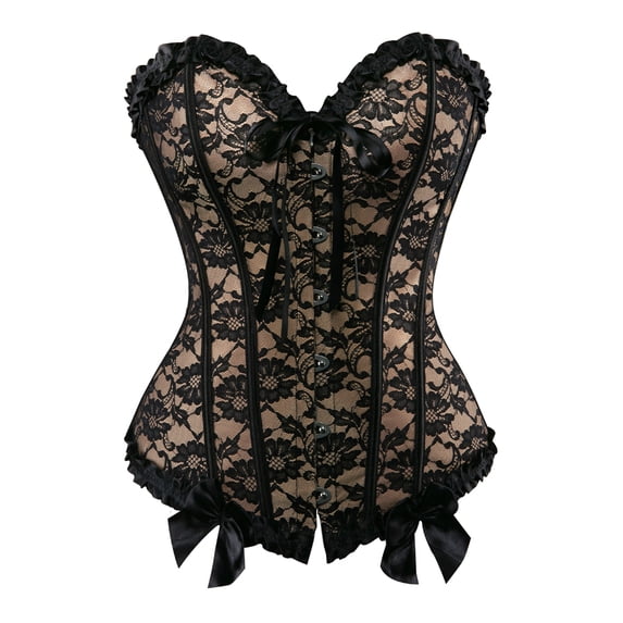 Grebrafan Corsets Women Gothic Lace up Bustier Top Beige M