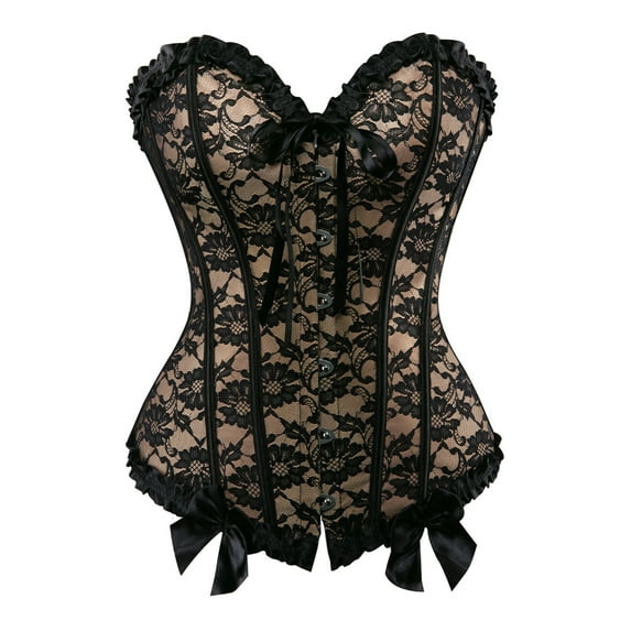 Grebrafan Corsets Women Gothic Lace up Bustier Top Beige XL