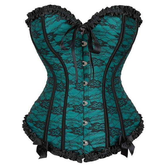 Grebrafan Corsets Women Gothic Lace up Bustier Top Black Green S