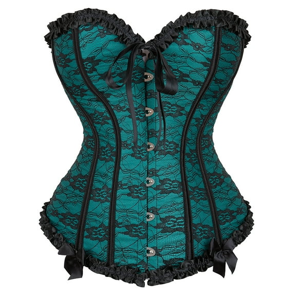 Grebrafan Corsets Women Gothic Lace up Bustier Top Black Green XXL