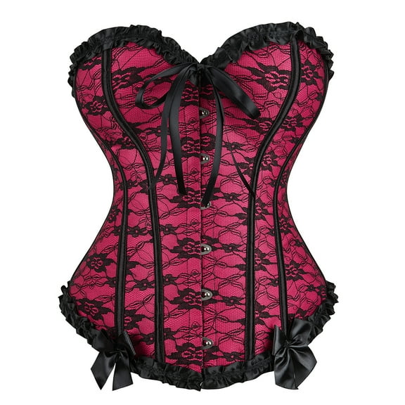 Grebrafan Corsets Women Gothic Lace up Bustier Top Rose M