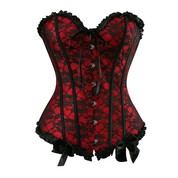 Grebrafan Corsets for Women Gothic Lace up Bustier Top Red M