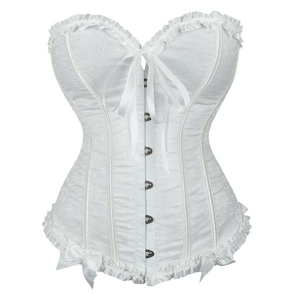 Grebrafan Corsets for Women Gothic Lace up Bustier Top White L