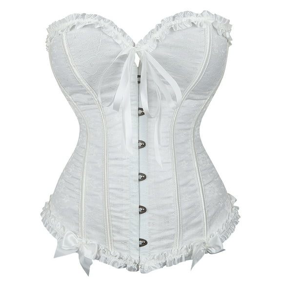 Grebrafan Corsets for Women Gothic Lace up Bustier Top White S