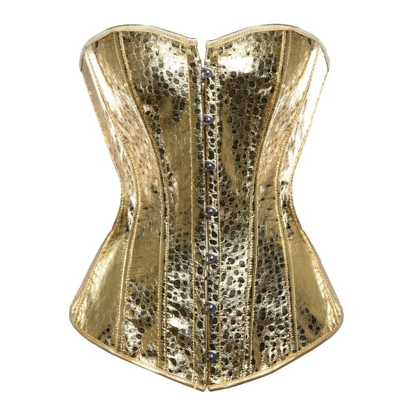 Grebrafan Glitter Leather Corset Bustier for Sparkle Party Gold S