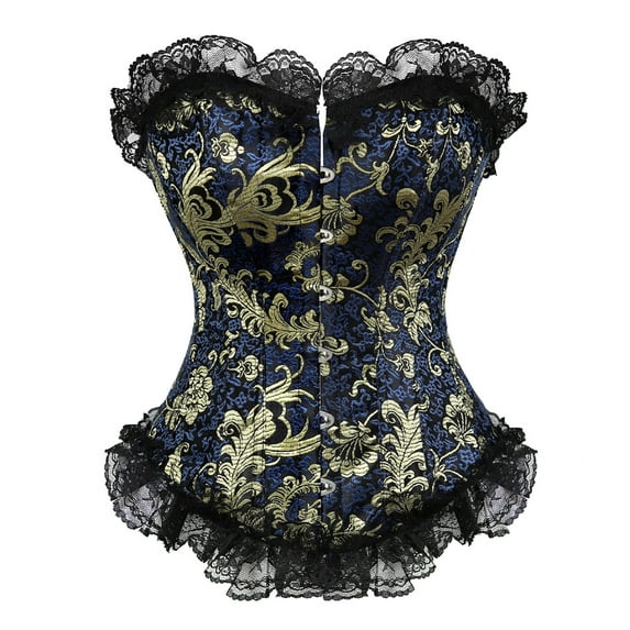 Grebrafan Gothic Corset Clubwear Tight Lace Bustier Top Blue M