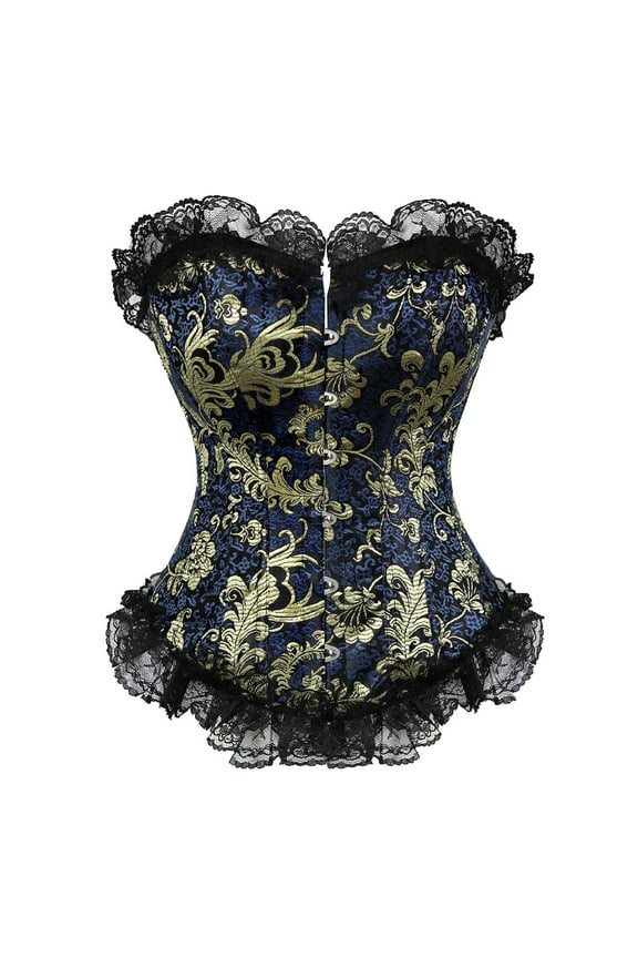 Gothic Corset Clubwear Tight Lace Bustier Top Blue S