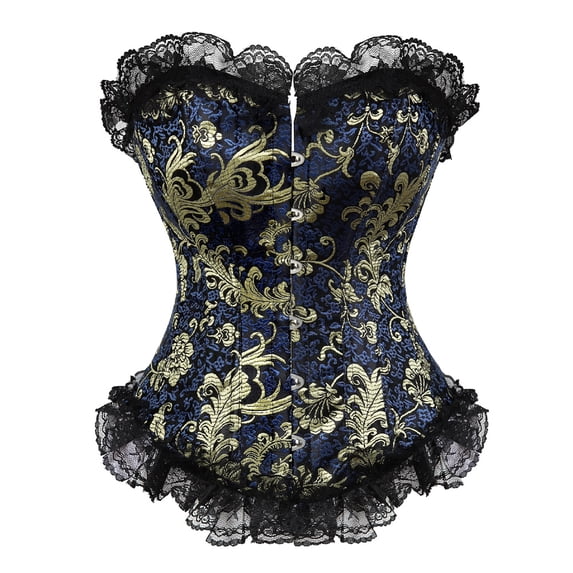 Grebrafan Gothic Corset Clubwear Tight Lace Bustier Top Blue XXL