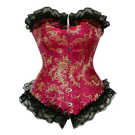 Grebrafan Gothic Corset Clubwear Tight Lace Bustier Top Pink 3XL