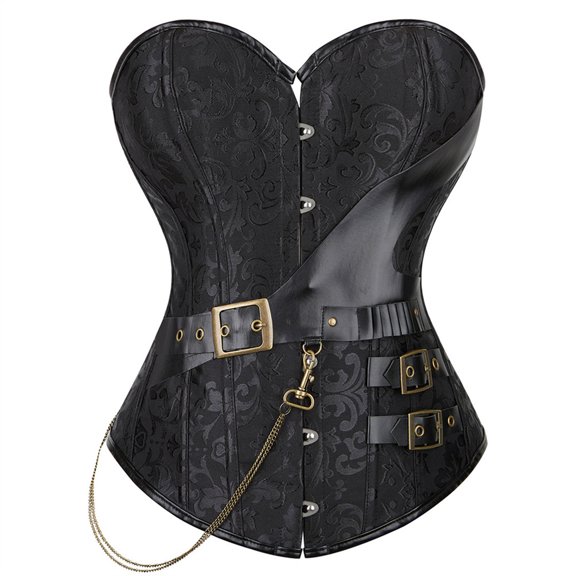 Grebrafan Gothic Steampunk Leather Corset Bustier for Halloween Black 4XL