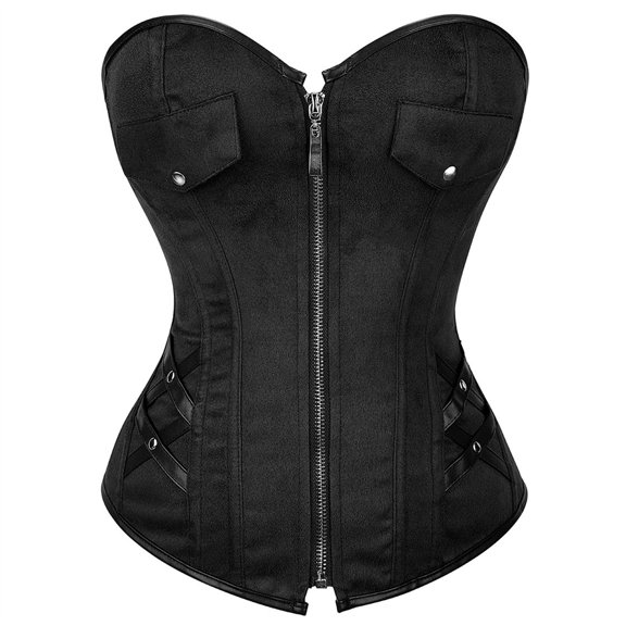 Grebrafan Gothic Viking Zip Bustier Corset for Pirate Party Black 2XL
