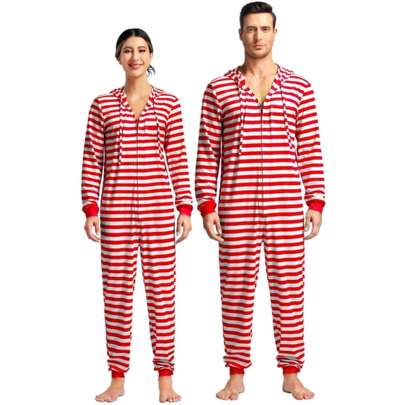 Grebrafan Matching Family Christmas Pajamas Jumpsuit Sleepwear Women Red Striped S