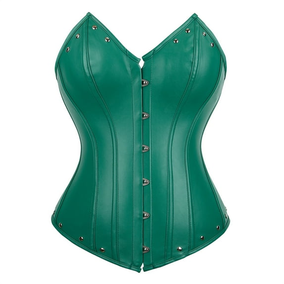 Grebrafan Medieval Corset Plus Size Women Leather Bustier Green M