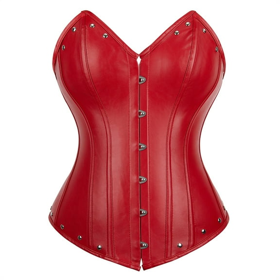 Grebrafan Medieval Corset Plus Size Women Leather Bustier Red 5XL