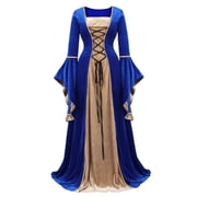 Grebrafan Medieval Renaissance Women party Victorian Velvet Dresses 2XL Blue