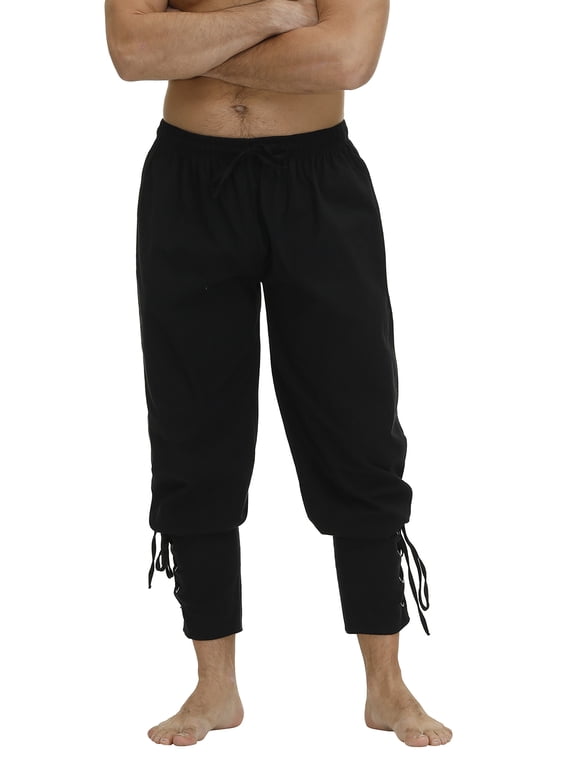 Men's Ankle Banded Pants Medieval Viking Navigator Pirate M Black