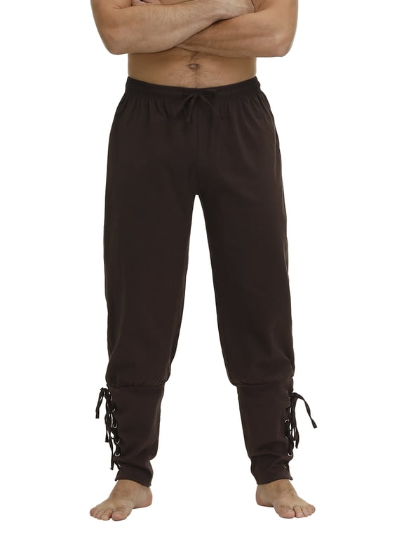 Men's Ankle Banded Pants Medieval Viking Navigator Pirate M Brown