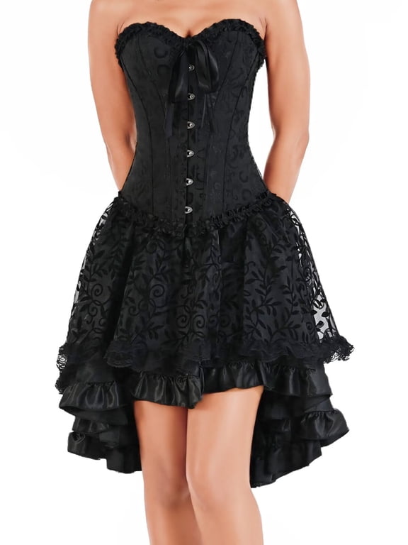 Women Party Showgirl Corset and Gothic Skirt Set 3XL Black