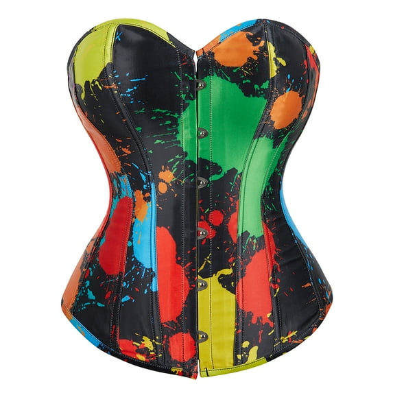 Grebrafan Pirate Corset Women Tight Shaper Bustiers Gothic Splash Color S