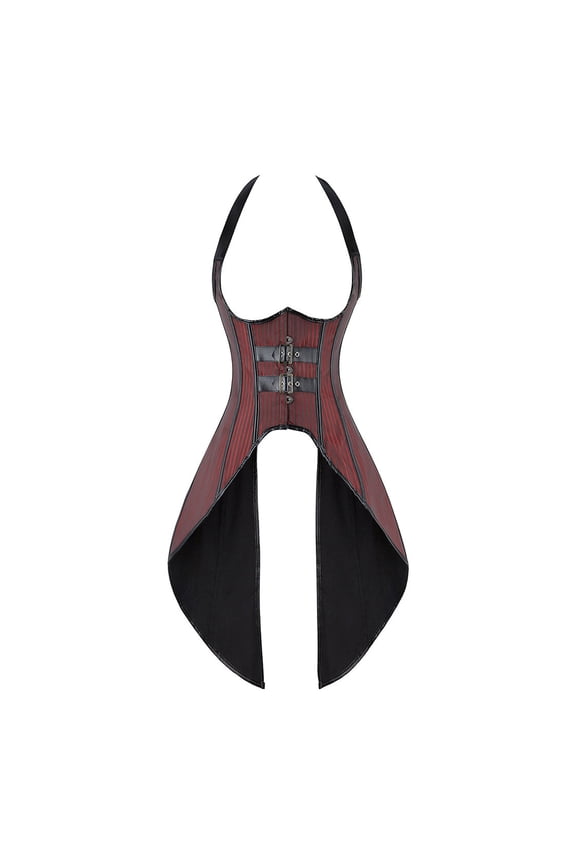 Punk Gothic Underbust Pinstripe Corset Dark Red M