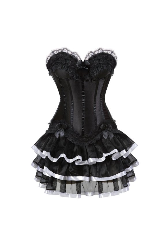 Push-up Slimming Corsets Bustier with Multi Layer lace Skirt 2XL White