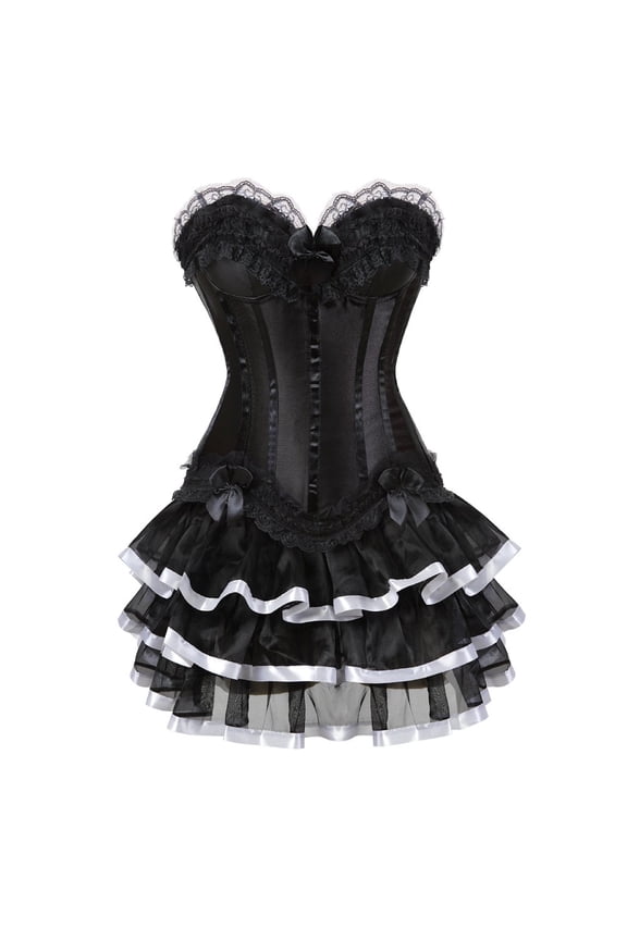 Push-up Slimming Corsets Bustier with Multi Layer lace Skirt XXS White