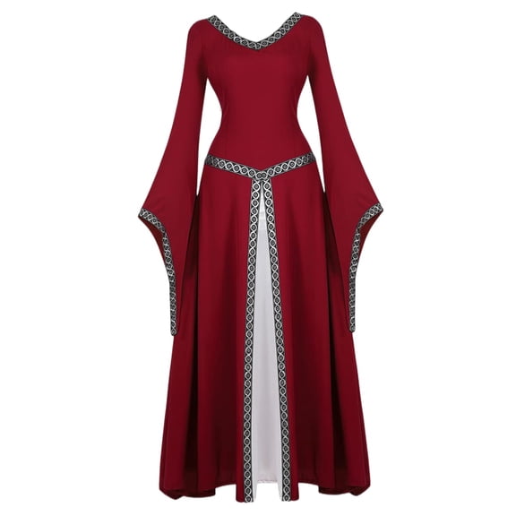 Grebrafan Renaissance Women Medieval Fancy Dress Queen Gown Retro S Wine Red