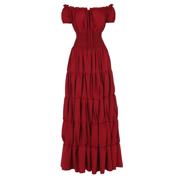 Grebrafan Renaissance Women Medieval Irish Retro Gown Long Dresses M Wine Red