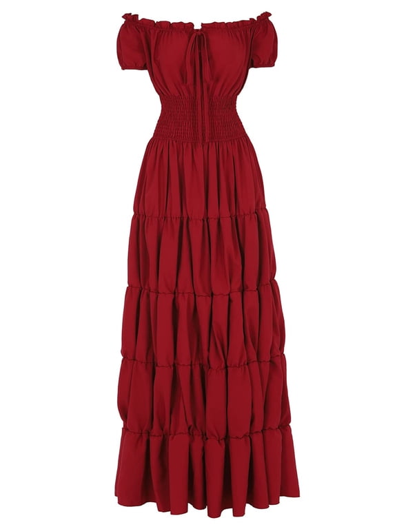 Renaissance Women Medieval Irish Retro Gown Long Dresses M Wine Red