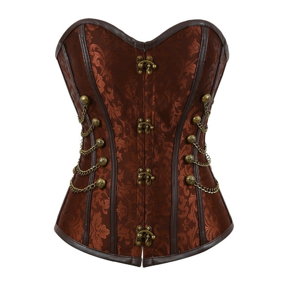 Grebrafan Steampunk Corset Bustier Women Tight Shaper Top Brown L
