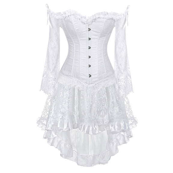 Grebrafan Steampunk Off Shoulder Corset with Tutu Skirt Set L White