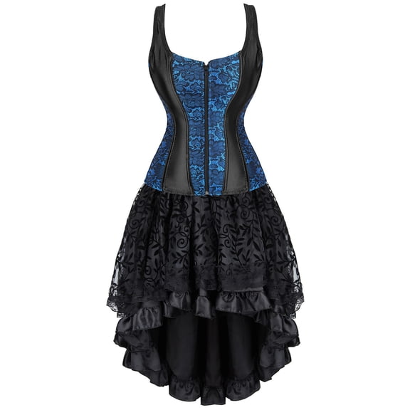 Grebrafan Steampunk Strap Corsets Bustiers with Pirate Skirt Women 4XL Blue