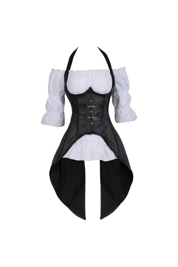 Steampunk Underbust Corset with Renaissance Blouse Women XXS Black