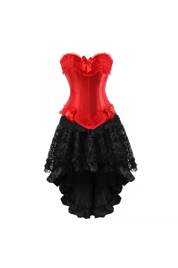Steampunk Zip Corsets Bustiers with Skirt for Women 2XL Red