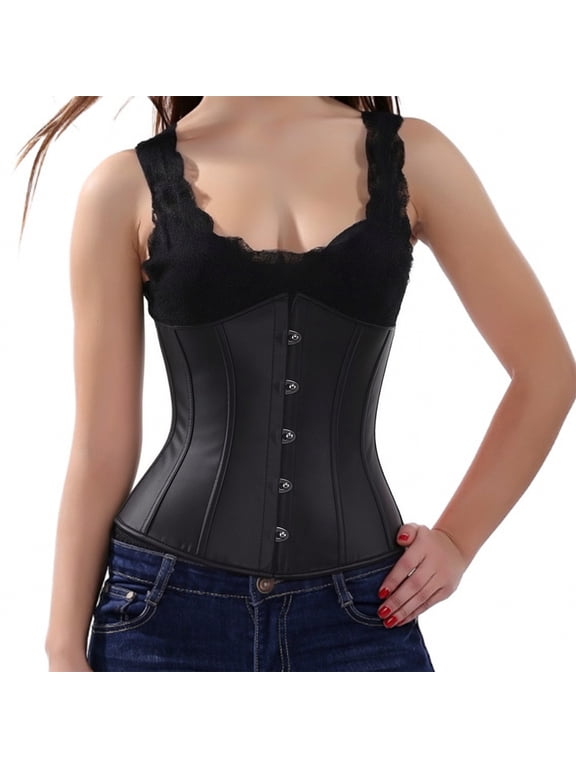 Underbust Corset Lace up Vintage Black L