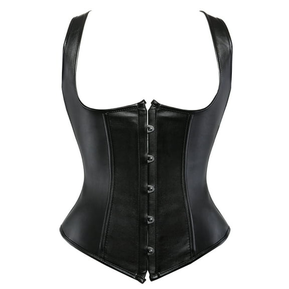Grebrafan Underbust Corset Women Steampunk Leather Bustiers Black 5XL