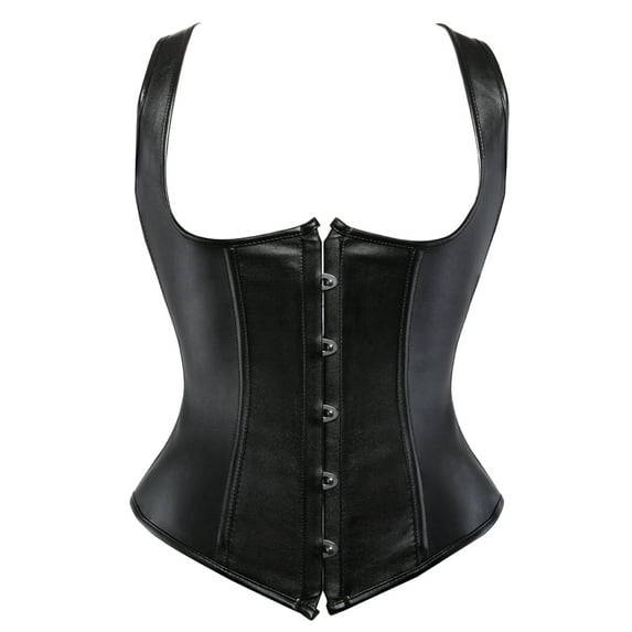 Grebrafan Underbust Corset Women Steampunk Leather Bustiers Black 6XL