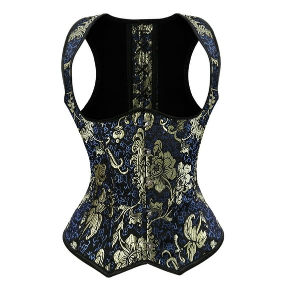 Grebrafan Underbust Corsets Women Steampunk Shiny Bustiers Blue L